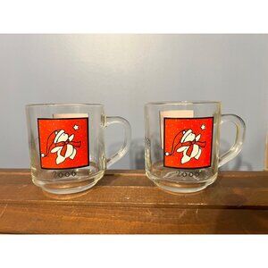 Macy's 2006 Red Santa Bear Glass Mugs Set of‎ 2 Christmas Drinkware Dept Store